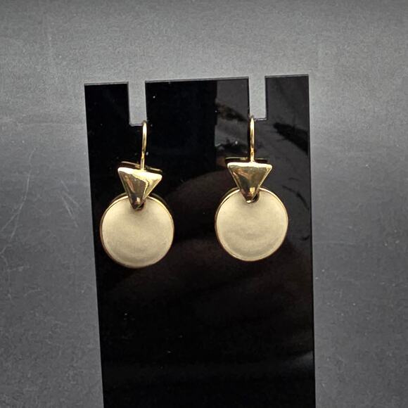 AAI Cream Enamel Earring Geometric Gold Tone Dangle Drop - Picture 1 of 6